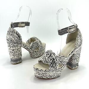 Antolina Paris Barbara Platform High Heel Sandal Sz 10 White Black Woven Cotton